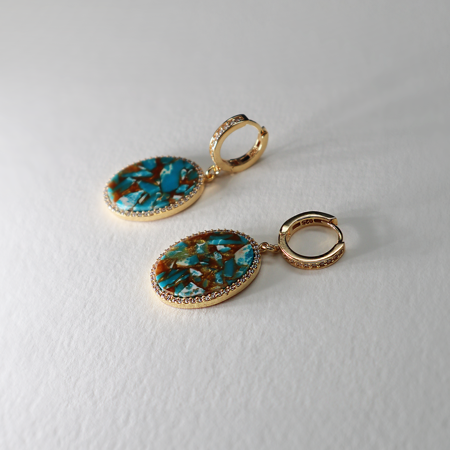 Turquoise Oval Charm Drop Earrings