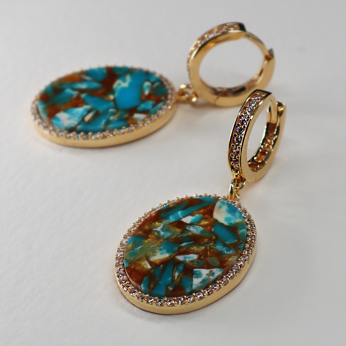 Turquoise Oval Charm Drop Earrings